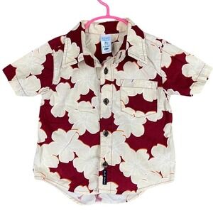 Old‎ Navy Shirt Baby Boys 12-18 Months Red Hawaiian Camp Resort Button-Up